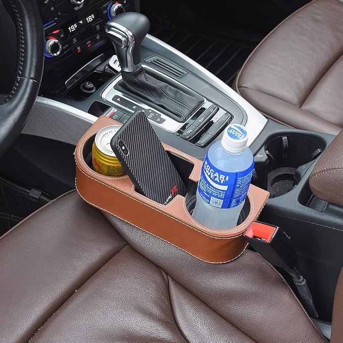 Brown Multifunctional Car Cup Holder Car Seat Organizer Gap Filler Bottle Phone Storage Organizer