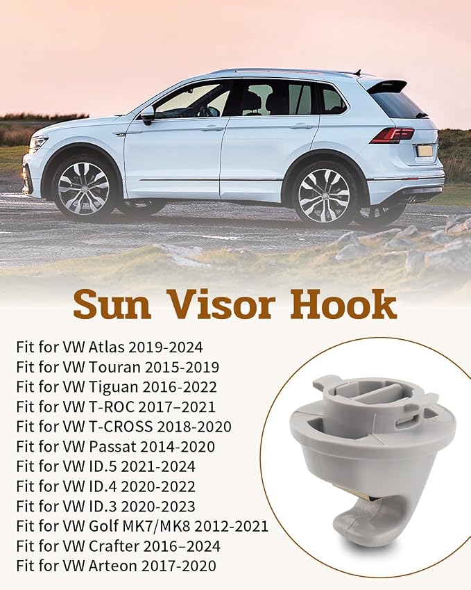 Interior Sun Visor Hook Clip Bracket Fit for VW Atlas 2019-2024 Tiguan 2016-2022 Passat 2014-2020