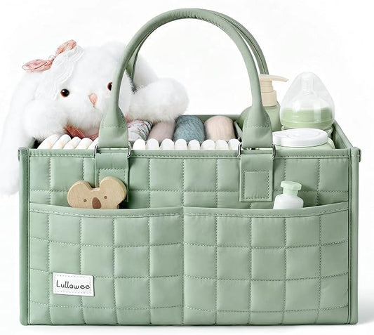 Baby Diaper Caddy Organizer, Portable Nursery Storage Basket with Handle for Newborn Boy or Girl, Gift for Baby Shower Essentials, Registry Must Have Bag, Caddie Car Organizer, Light Green