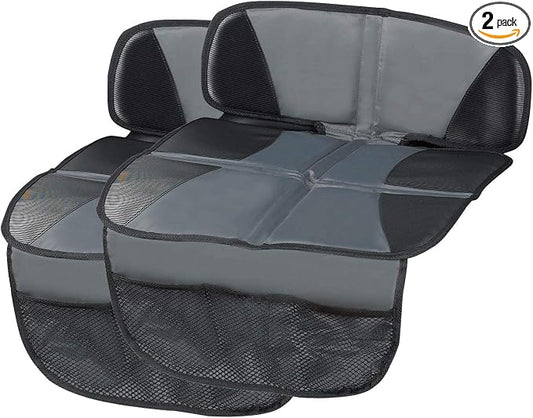 Kaiphy Car Seat Protector - Seat Protection Mat - Thick Padding - Durable, Waterproof Fabric, Leather Reinforced Corners & 3 Pockets for Handy Storage (2 Pack) Gray
