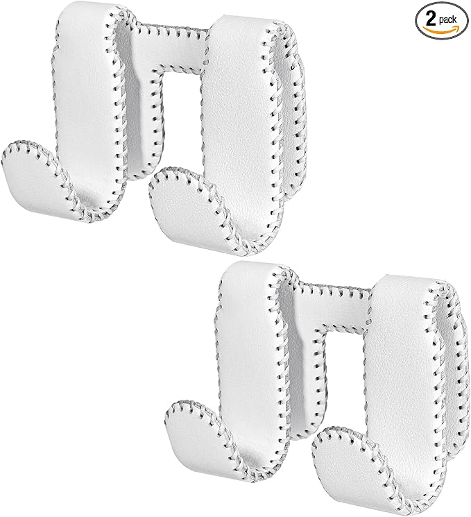 Car Seat Hooks for Tesla Model Y(Juniper) Model 3(Highland), Leather-Wrapped with Stainless Steel Core & Handmade Stitching, Purse Hanger Bag Holder, Automotive Seat Back Organizers (White-2 Pack)