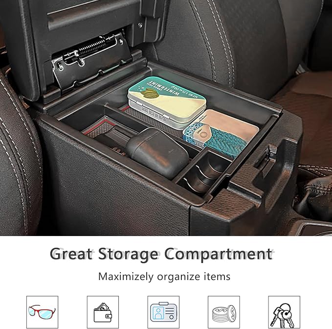 JDMCAR Center Console Tray Organizer Compatible with Toyota Tacoma Accessories 2016-2022 2023, Armrest Insert Container ABS Material Secondary Storage Box-(Red Trim)