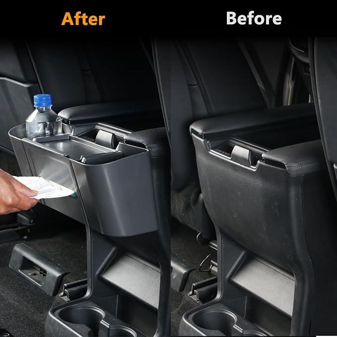 JYCDC is compatible with Toyota Sienna rear center armrest storage box,2026 2025 2024 2023 2022 second-row tissue box holder with side storage pockets, and rear seat phone tray interior trim (black).