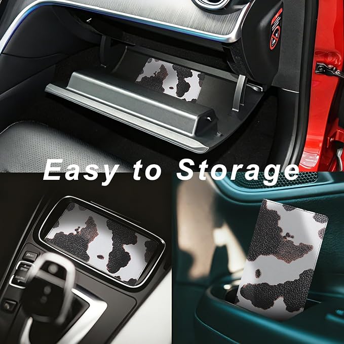 Car Registration and Insurance Holder, Premium Pu Leather Vehicle Glove Box Organizer - for Driver License, Cards & Essential Documents (L-Cow)