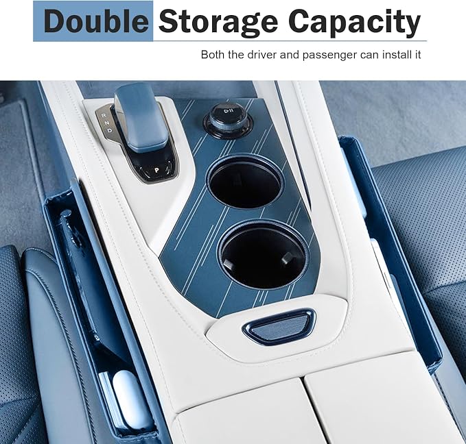 Car Seat Gap Organizer, Leather Multi-Pocket Storage Pouch, Automotive Seat Gap Organizer for Phone, Keys & Small Items, Universal for Most Cars (Blue)