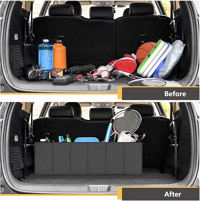 MIU COLOR Trunk Organizer for SUV, Sturdy Car Organizer, Non-Slip Bottom, Folded Storage Organizer for Sedan, Van, Jeep, Grocery, Car Organization for Men, Women, Large 3 Compartments, Classic Blk