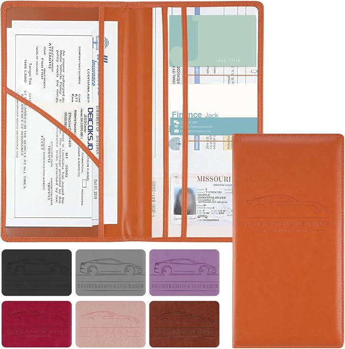JUSTTOP 1Pack Car Registration and Insurance Holder,Car Document Holder for Cards License with Magnetic Shut,Vehicle Glove Box Car Organizer for Documents, Cards, License(Orange)