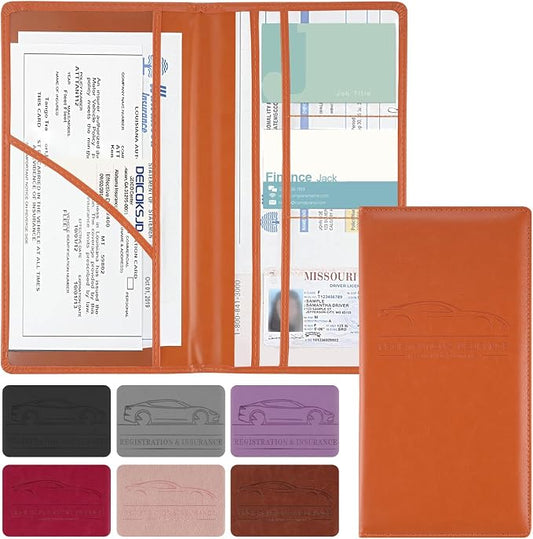 JUSTTOP 1Pack Car Registration and Insurance Holder,Car Document Holder for Cards License with Magnetic Shut,Vehicle Glove Box Car Organizer for Documents, Cards, License(Orange)