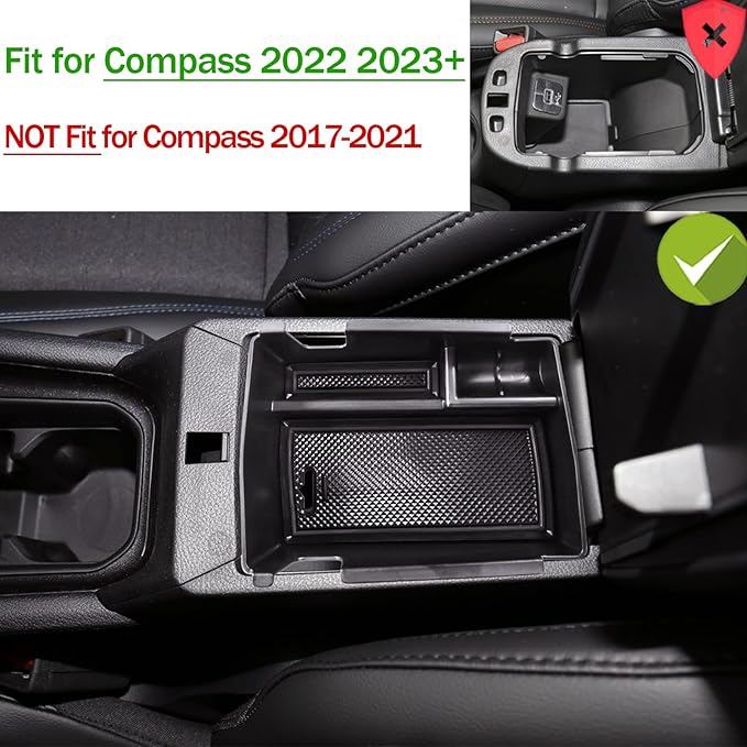 Center Console Organizer Tray Compatible with Jeep Compass 2022 2023 2024 2025 Accessories Insert Armrest Glove Box Secondary Storage Divider ABS Materials，Black