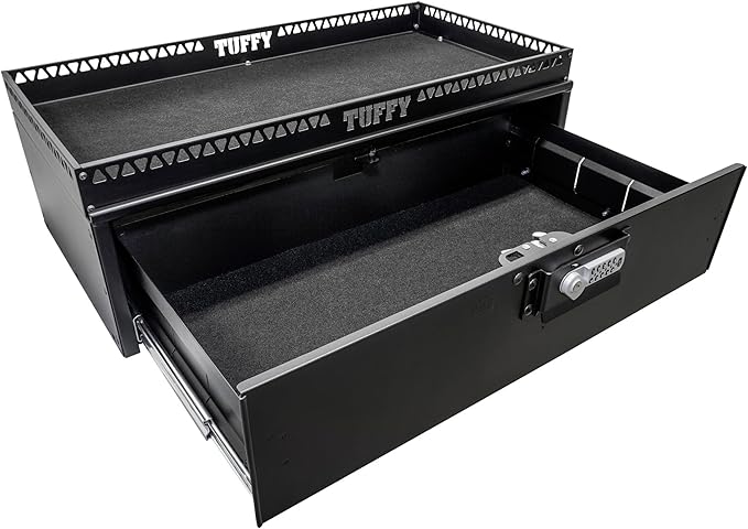 Tuffy Security Drawer with Shelf – Universal Fit for Mid-Sized SUVs | Heavy-Duty Locking Cargo Storage Box | Black Steel, 85 lb Capacity