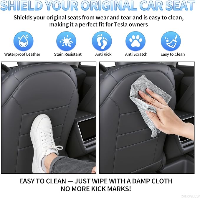 Seat Back Protector for Tesla Model Y Juniper/3/X/S Accessories Leather Kick Mats Protectors with Dual Layer Organizer Pockets for Drivers Scratchproof Waterproof Backseat Cover, Set of 2