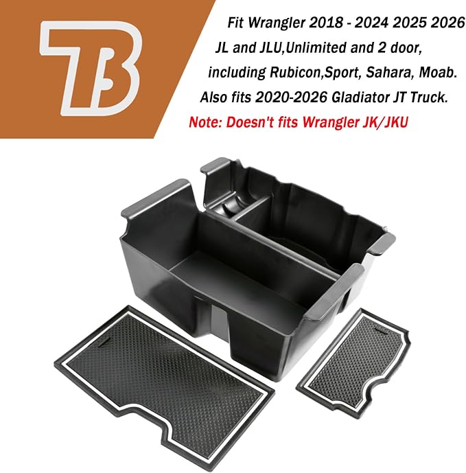 Center Console Organizer Compatible with Jeep Wrangler JL & JLU 2018 2019-2024 2025 2026 Accessories, Gladiator JT Truck 2020 2021 2022 2023-2026 Insert Tray Armrest Storage Box, White