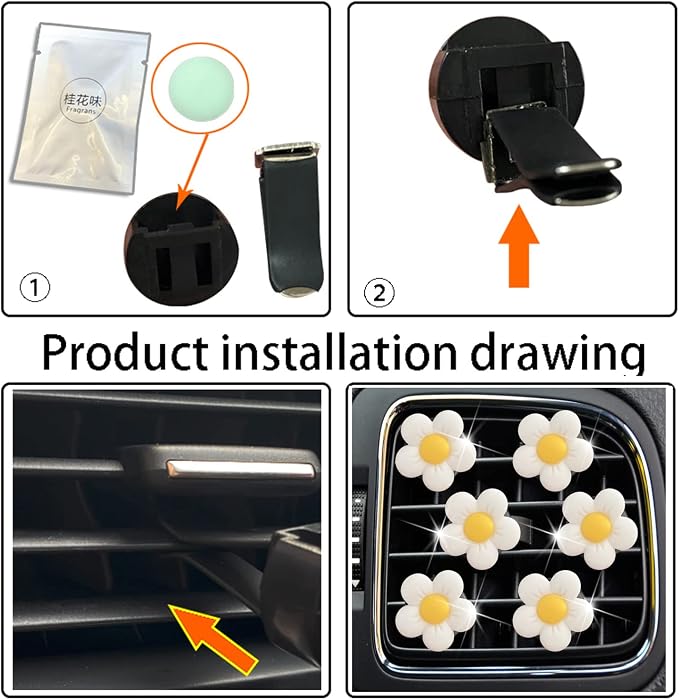 Cute Daisy Air Vent Clips, 6 Pcs Flower Car Air Fresheners Vent Clips Car Diffuser Vent Clip Charm Decoration for Women Cute Interior Decor Accessories + Sunflower Mask Hook (White)