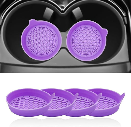 4-Pack Universal Cup Holder Coasters, Black Silicone Inserts - Keep Your Car Clean with Non-Slip & Spill-Proof Coasters for All Vehicles (Purple)