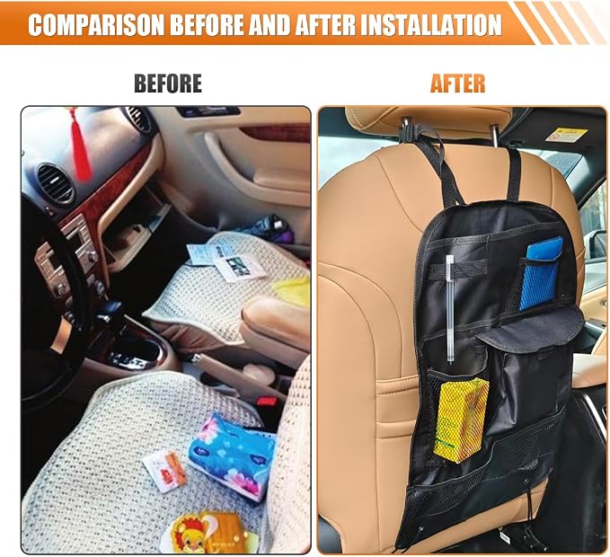Car Backseat Organizer with 7 Storage Pockets, Waterproof Auto Seat Back Protector Kick Mat for Kids Toddlers, Large Capacity Universal Travel Accessories, Keep Vehicles Organized & Tidy (1PC)