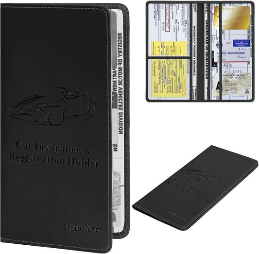 TILDOSAC Car Registration & Insurance Card Holder Leather Auto Glove Box Organizer Document Wallet with Magnetic Shut