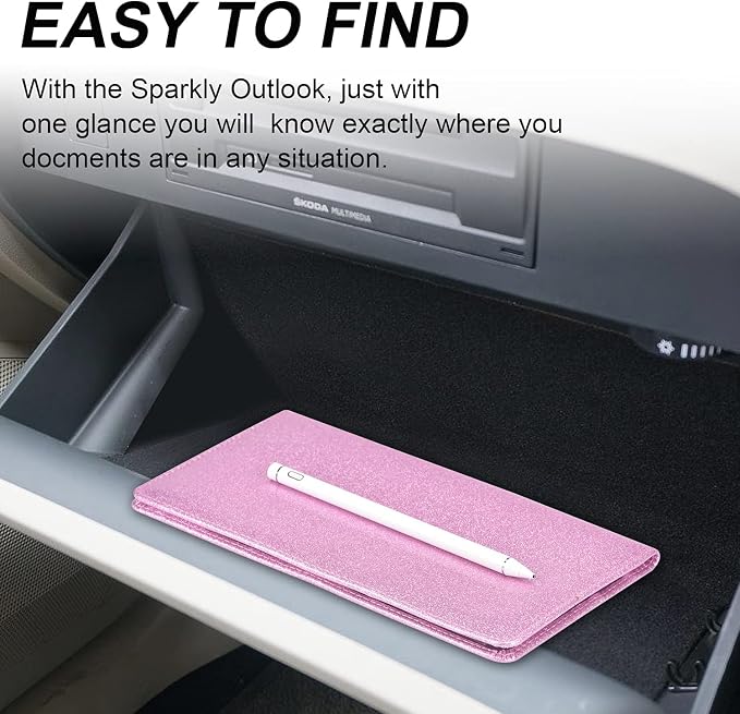 Cacturism Car Registration and Insurance Holder, Car Accessories Vehicle Glove Box Car Organizer Men Women Wallet Case with Magnetic Shut for Cards, Essential Document, Driver License, Bling Pink