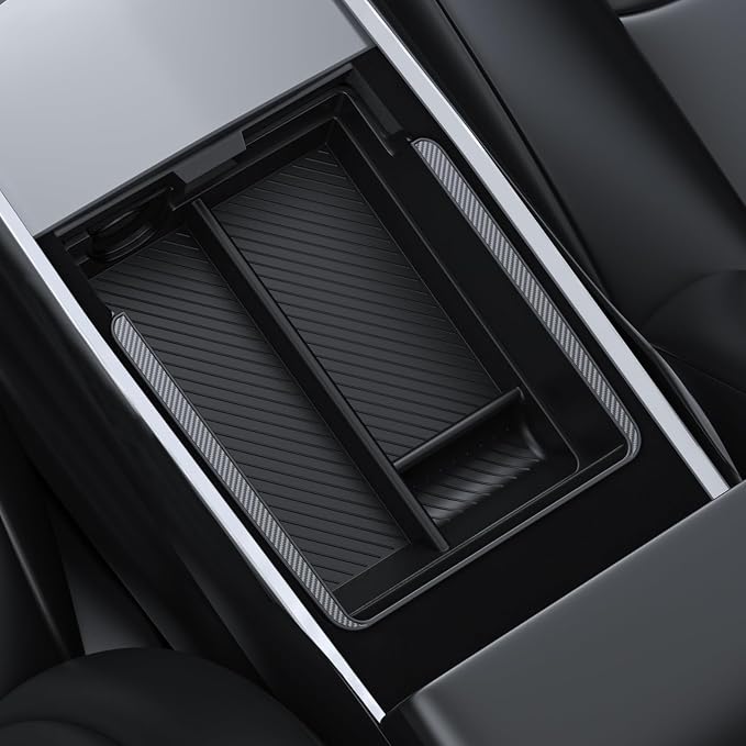 BASENOR 2021-2024 Tesla Model Y Model 3 Armrest Storage Box (Carbon Edition) Console Organizer Tray for 2021-2023 Model 3 2021-2024 Model Y Interior Accessories