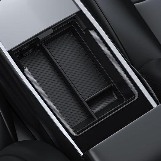 BASENOR 2021-2024 Tesla Model Y Model 3 Armrest Storage Box (Carbon Edition) Console Organizer Tray for 2021-2023 Model 3 2021-2024 Model Y Interior Accessories