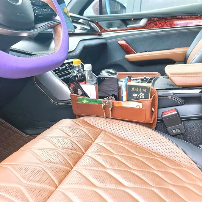 Seat Gap Organizer, Brown | Car Seat Console Organizer, Front Seat Side Storage Bag, Center Console Side Pocket, Seat Gap Filler