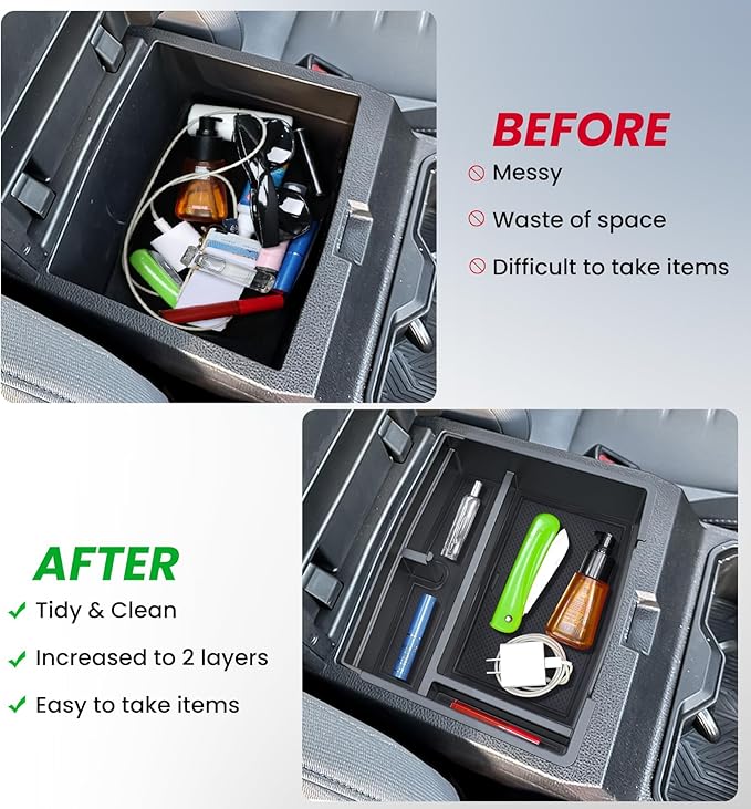 Sinvanho Center Console Organizer Compatible with 2024 2025 Toyota Tacoma (4th Gen) Accessories, Interior Insert Magnet Armrest Box Hidden Secondary Secret Privacy Storage Box Tray Coin Holder, 2 PCS