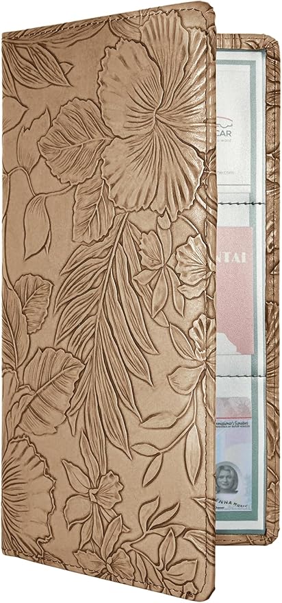 Mymazn Car Registration and Insurance Holder, PU Leather Glove Box Car Organizer with Magnetic Closure, Car Document Holder for Driver's License & Essential Documents (Floral Khaki)