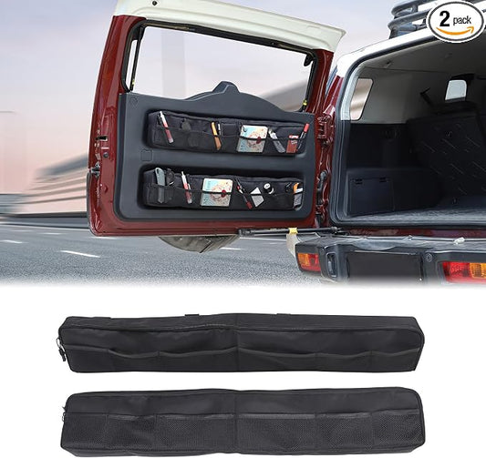 Aunginsy 2Pcs Trunk Organizer Compatible with Toyota FJ Cruiser 2007-2024+, Rear Tailgate Storage Bag Organizer Back Door Panel Storage Pockets Box Multi-Compartment Oxford Cloth Expansion Accessories