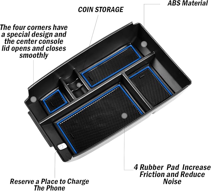 Center Console Organizer Tray Compatible with Ford Escape 2020-2026 and 2021 2022 2023 2024 2025 2026 Bronco Sport CX430 4-Door (Not for U725 2-Door) Secondary Storage Armrest Box - Blue