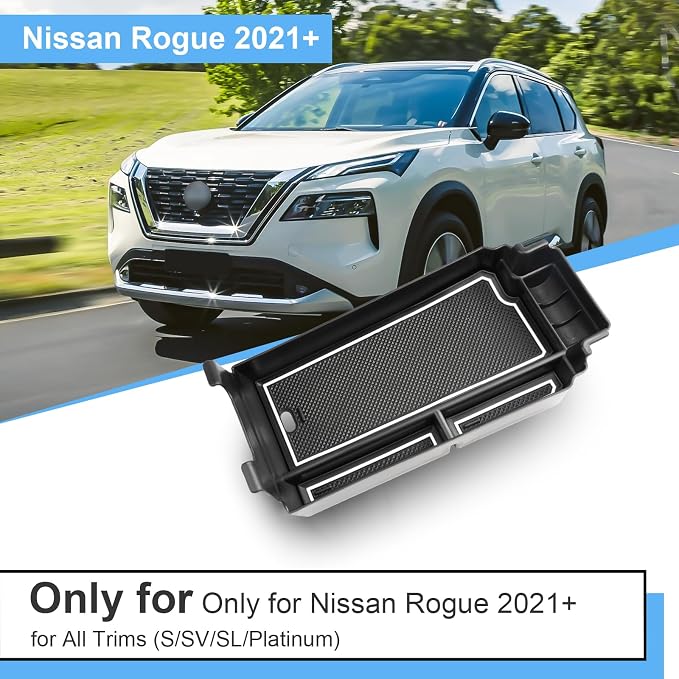 2021-2025 2026 Rogue Center Console Organizer for Nissan Rogue (S/SV/SL/Platinum/Rock Creek/Dark Armor), Durable ABS&Anti-Slip Rubber Console Tray Insert 2026 2025 Rogue Accessories (White)