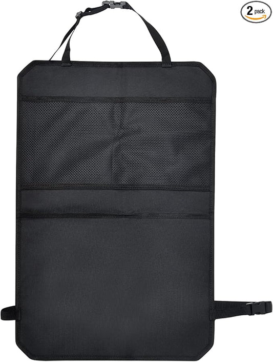 Back Seat Cover for Kids – 2 Mesh Pockets + 1 X-Large Storage Organizer, Waterproof Car Seat Back Protector for Vehicles, Protects Upholstery from Dirt, Mud & Scratches, Black (2)