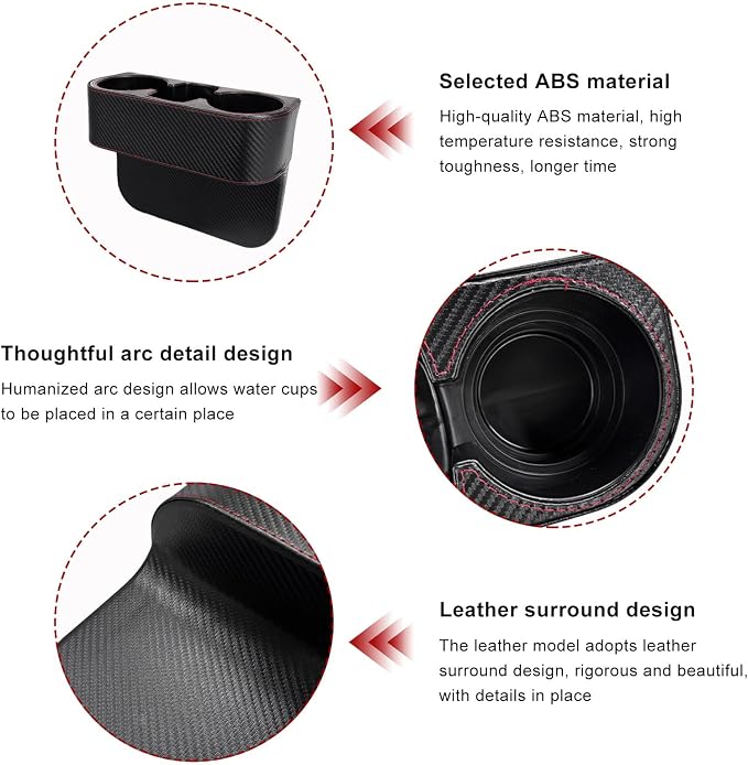 Car Cup Holder Gap Filler Organizer, Multifunctional Car Console Side Organizer with 2 Cup Holders, Leather Seat Gap Filler Portable Drink Holders Storage Box for Most Vehicles (Carbon Fiber)