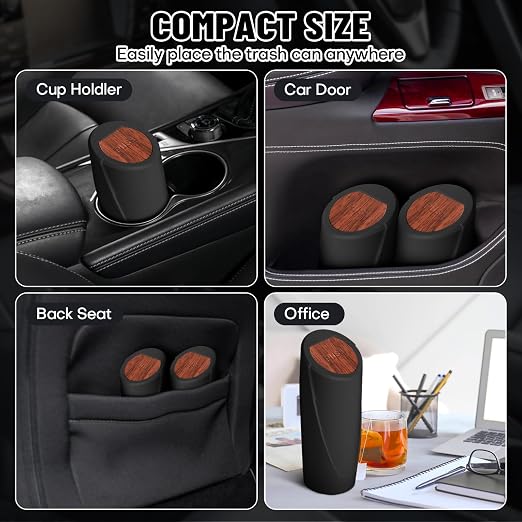 Car Trash Bin with Lid-2 Pack Car Garbage Can Cup Holder-Mini Leakproof Vehicle Garbage Can Bin with 40pcs Trash Bags-Automotive Organizers and Storage for Front Back Seat Accessories(Wood Grain Lid)
