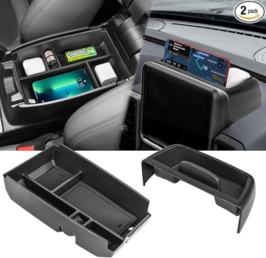 2PCS Center Console Dash Storage Tray and Armrest Secondary Storage Box Compatible with Ford Bronco Sport CX430 2021 2022 2023 2024 Center Console Organizer Insert Accessories