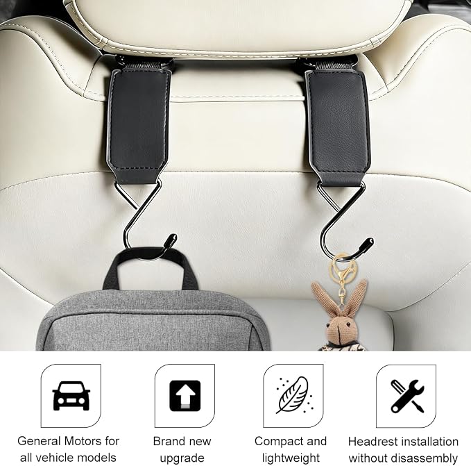 HZEL Car Seat Headrest Hook, 2PCS Multifunctional Vehicle Seat Back Hanger Holder for Purse Bags Coat, Automotive Interior Organizer Storage Hook, Universal for Automobile RV Truck (Black)