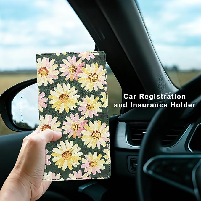 Car Registration and Insurance Holder, Premium Pu Leather Vehicle Glove Box Organizer - for Driver License, Cards & Essential Documents (L-Floral)