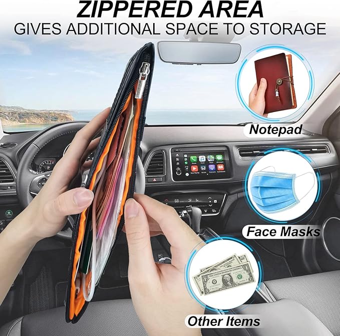 Keedolla Car Sun Visor Organizer, Truck Visor Organizer Car Sun Storage Pocket Pouch Case Bag for Sunglasses, Cards, Pens and Document - Pink