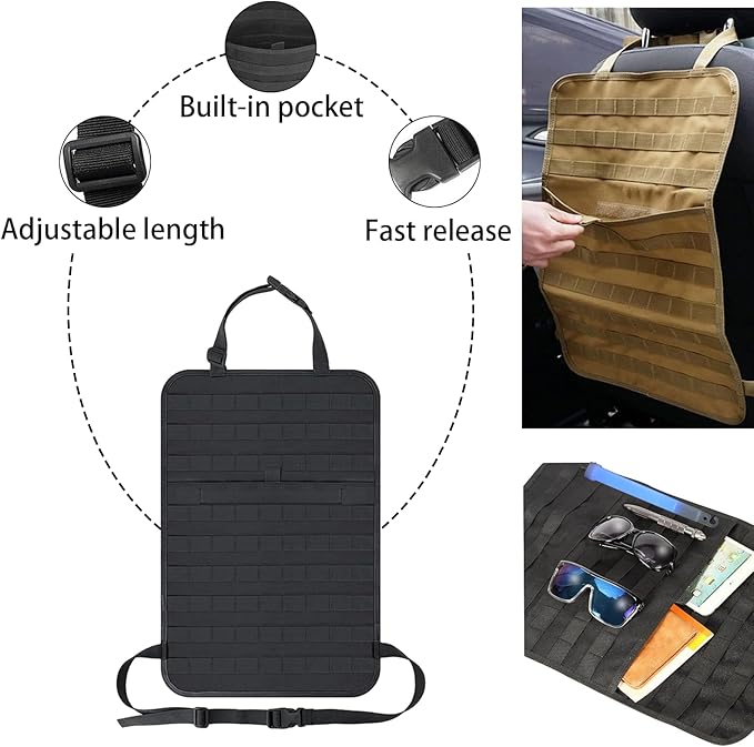 7 PACK Tactical Seat back organizer Truck organizer With 6 Detachable Pouches Universal For Car Truck Ford Jeep Military-Grade Heavier Panels With Multi-functional Packs (6 pack Black)