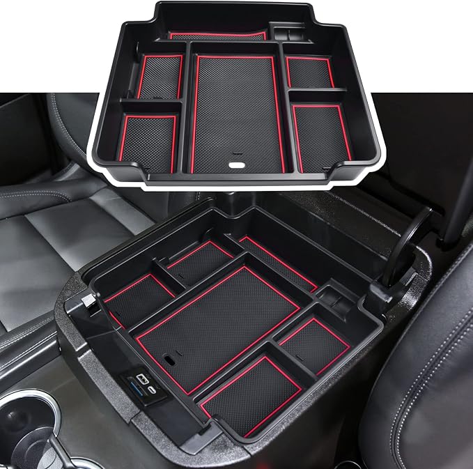 EDBETOS Center Console Organizer Tray for 2021-2026 Chevy Tahoe/Suburban and 21-2024 GMC Yukon Accessories, Fit Standard Console with Charging Socket Only, NOT for Power Sliding Console, Red