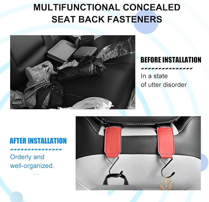 HZEL Car Seat Headrest Hook, 2PCS Multifunctional Vehicle Seat Back Hanger Holder for Purse Bags Coat, Automotive Interior Organizer Storage Hook, Universal for Automobile RV Truck (Red)