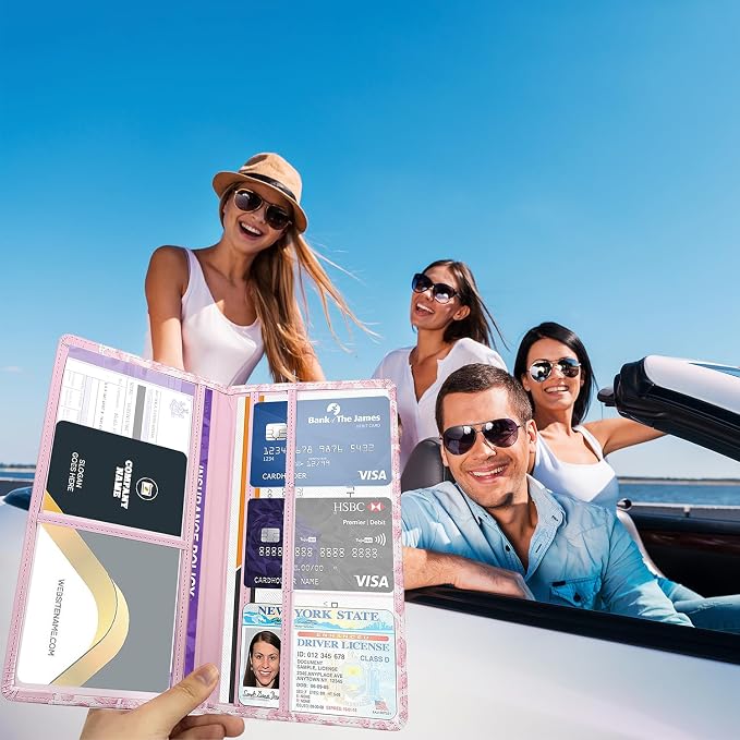 Car Registration and Insurance Holder with Magnetic Closure, Universal Document Organizer for License, Insurance Cards & Glove Box Storage (Heart-Pink)