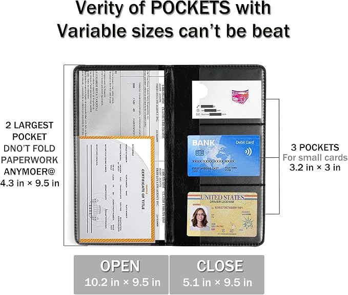 UYYE Auto Car Registration and Insurance Holder - PU Leather Vehicle Glove Box Organizer Wallet, Interior Accessories Case Holder for Essential Automobile Documents（Black）