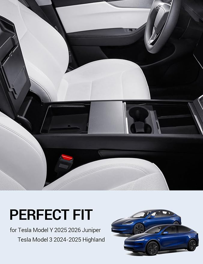 Motrobe 4PCS 2026 Center Console Organizer Tray for Tesla Model Y Juniper (Only Premium & Performance 2025/2026) Model 3 Highland (Standard, Premium & Performance 2024/25/26) Accessories