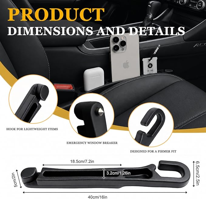 2 PCS Car Seat Gap Filler Compatible with Toyota RAV4, Highlander, Grand Highlander, 4Runner & Sequoia Accessories, Seat Gap Organizer with Emergency Glass Breaker & 1 Sunglasses Holder, Black
