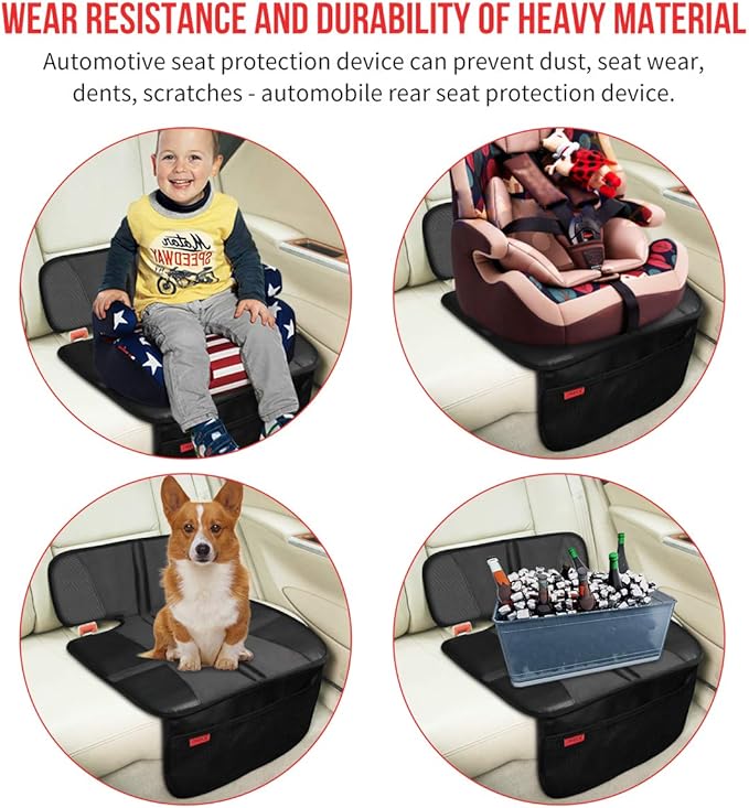 Kaiphy Car Seat Protector - Seat Protection Mat - Thick Padding - Durable, Waterproof Fabric, Leather Reinforced Corners & 3 Pockets for Handy Storage Black