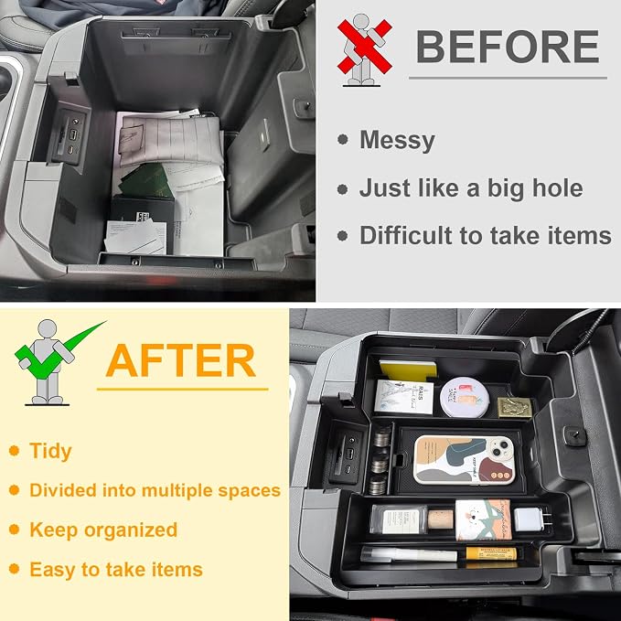 PIMCAR Full Size Center Console Organizer for 2019-2022 Chevy Silverado/GMC Sierra 1500 & 2020-2023 Silverado/Sierra 2500 HD 3500 HD Accessories-Full Console w/Bucket Seats ONLY