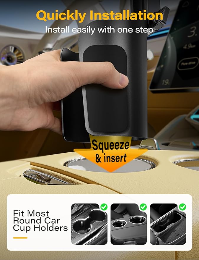 TAZENI 2-in-1 Cup Holder Cell Phone Holder for Your Car Bottle Friendly Cup Cell Phone Holder Mount for Car Height Adjustable Sturdy Fit 4.7-7 inches Phones