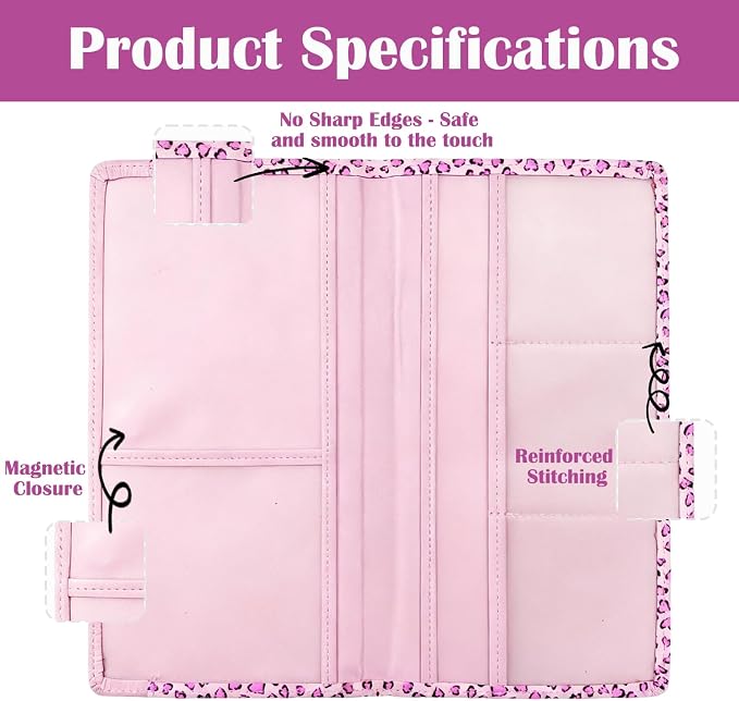 Car Registration and Insurance Holder with Magnetic Closure, Universal Document Organizer for License, Insurance Cards & Glove Box Storage (Leopard-Pink)