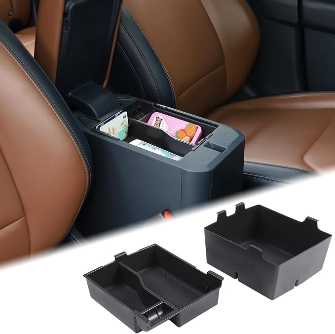 Aunginsy 2 Layers Armrest Box Storage Box Compatible with Ford Maverick 2022-2024 Pickup Truck Center Console Organizer Tray Double Armrest Storage Accessory Container Storage Insert ABS Accessories
