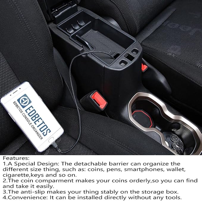 EDBETOS Center Console Organizer Tray Compatible with Jeep Renegade Accessories 2015-2019 2020 2021 2022 2023 Armrest Glove Box Secondary Storage (Orange Trim)