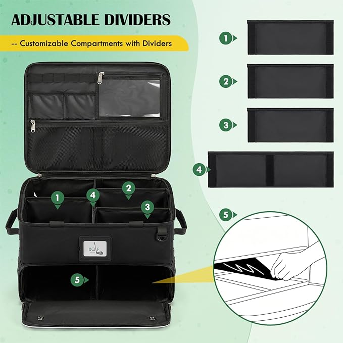RAINSMORE Golf Trunk Organizer Golf Bag Organizers Golf Shoe Bag with Separate Ventilated Compartment for 2 Pair Shoes Golf Accessories for Balls, Gloves, Clothes